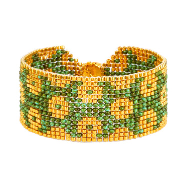 Brazalete Telar Dorado Medio Rondanas Turquesa T